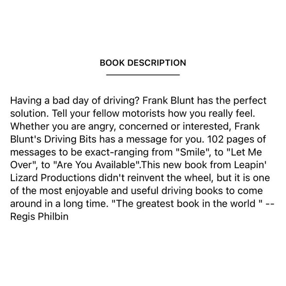 Frank Blunt's Driving Bits Griffith Novelty Gift Humorous Rush Hour Vintage OOP - Picture 9 of 9